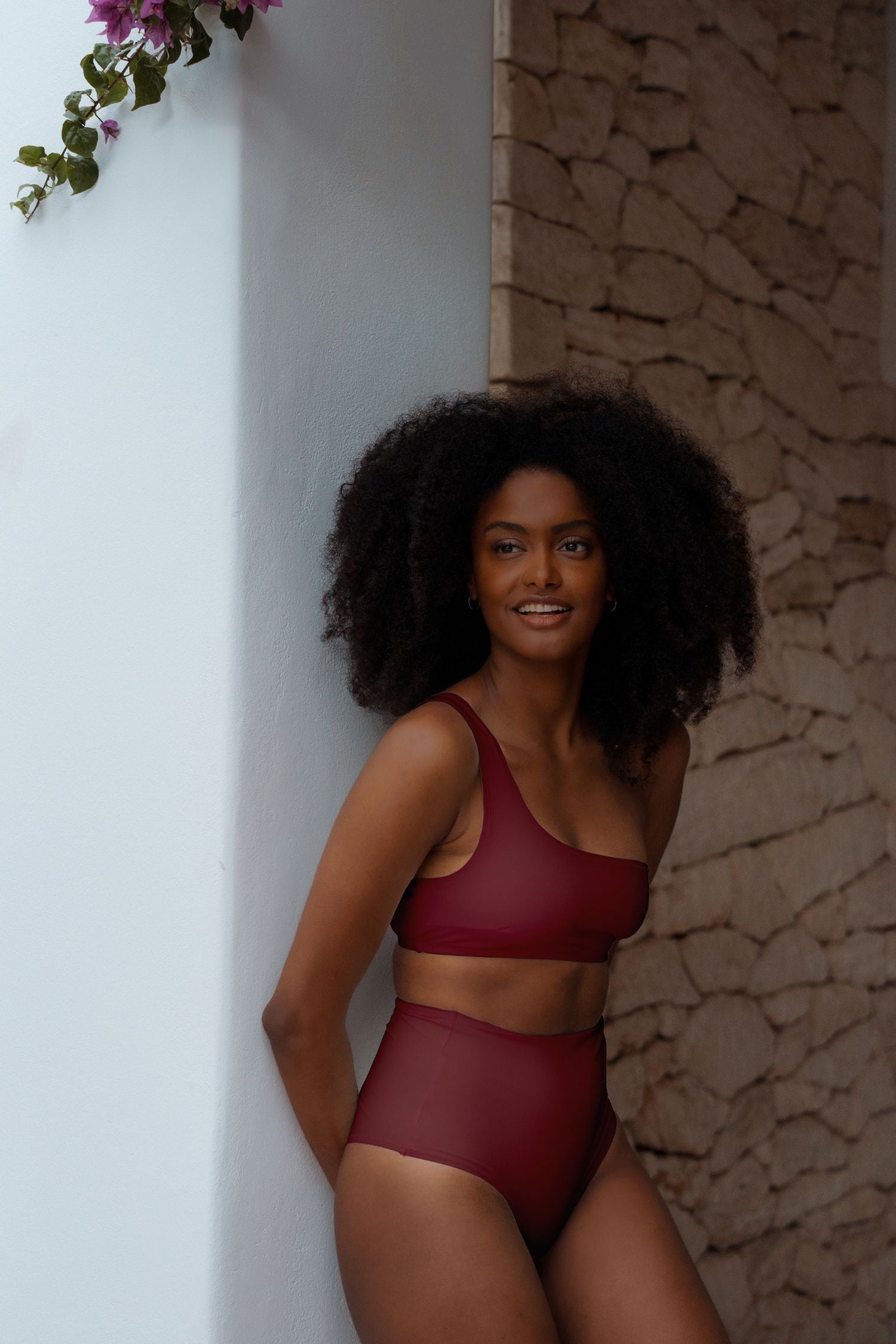 One Shoulder High-Rise Wine Red (2er Set)